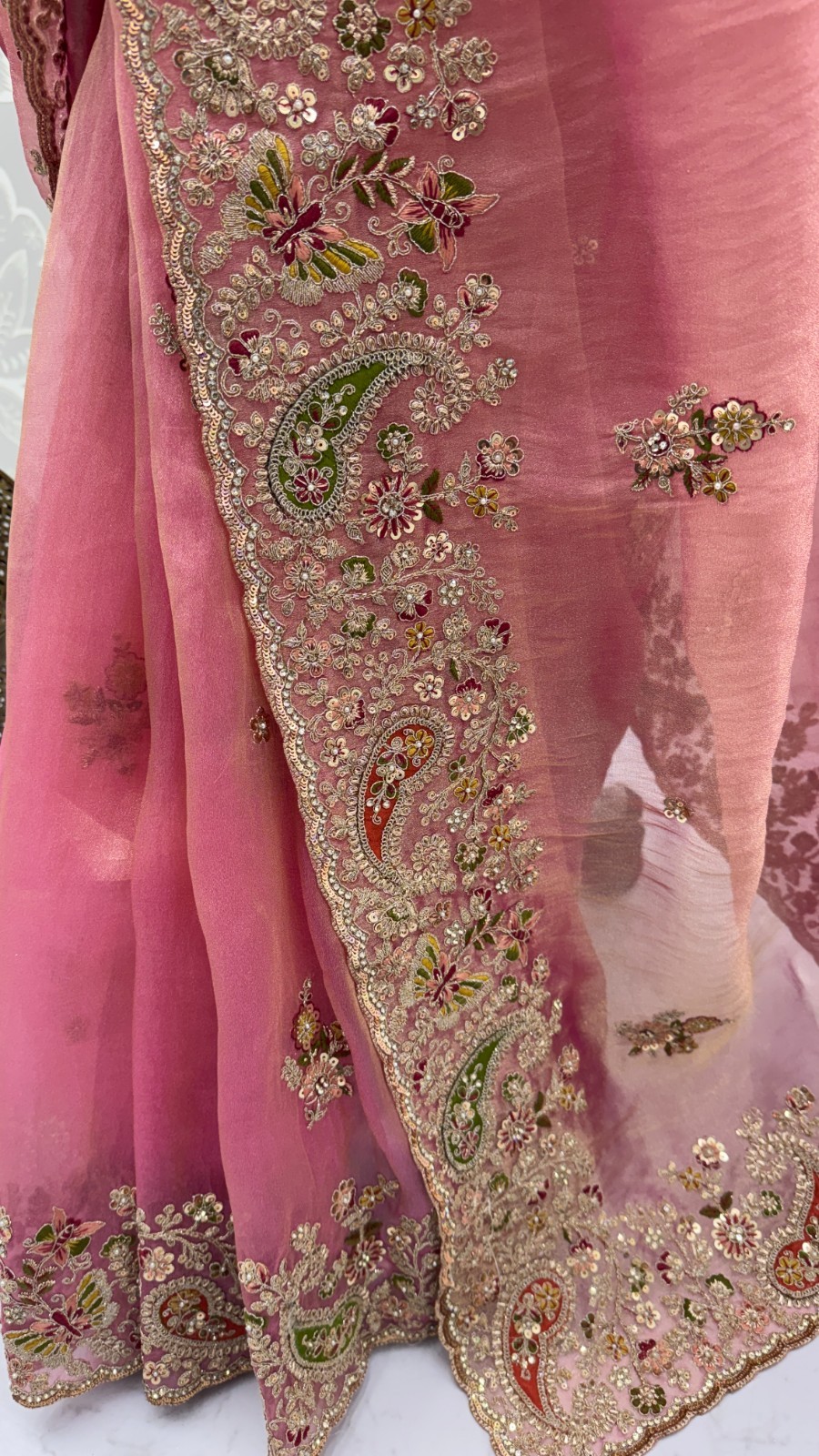 Designer Gabana Silk Saree Multi Thread Engagement Wear