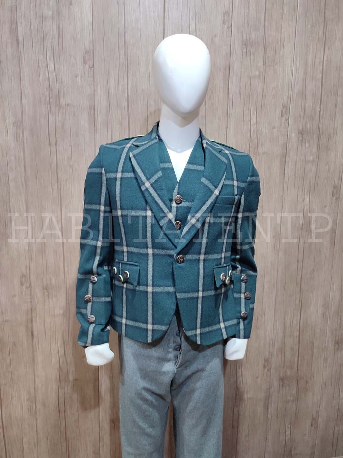 New Tweed Crail Highland Kilt Jacket & Waistcoat Vest Scottish Wedding Dress
