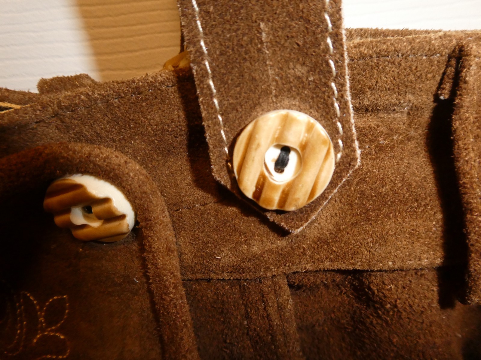 Men’s Brown Suede Leather Lederhosen Traditional German Shorts w/ Suspenders 36