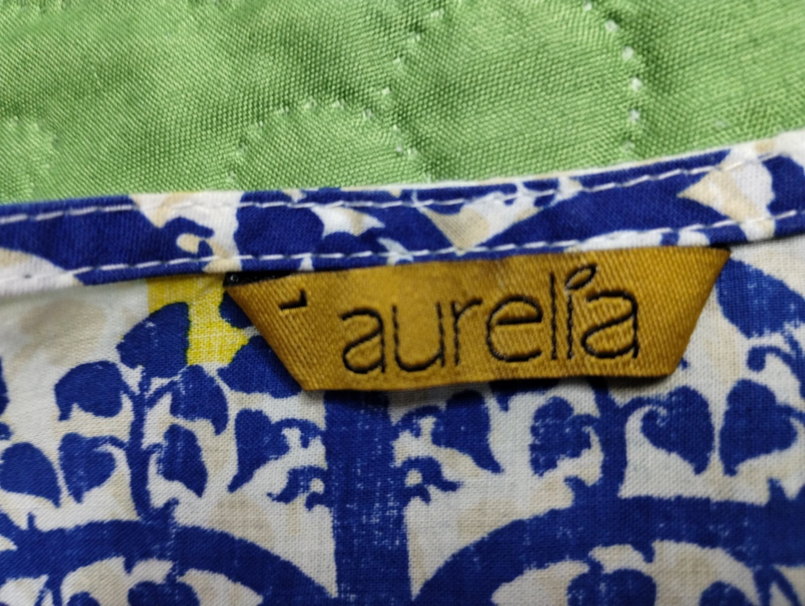 AURELIA Cool & Light Cotton Kurta ~ Large ~ Blue, Red, Green, Yellow Trees EUC