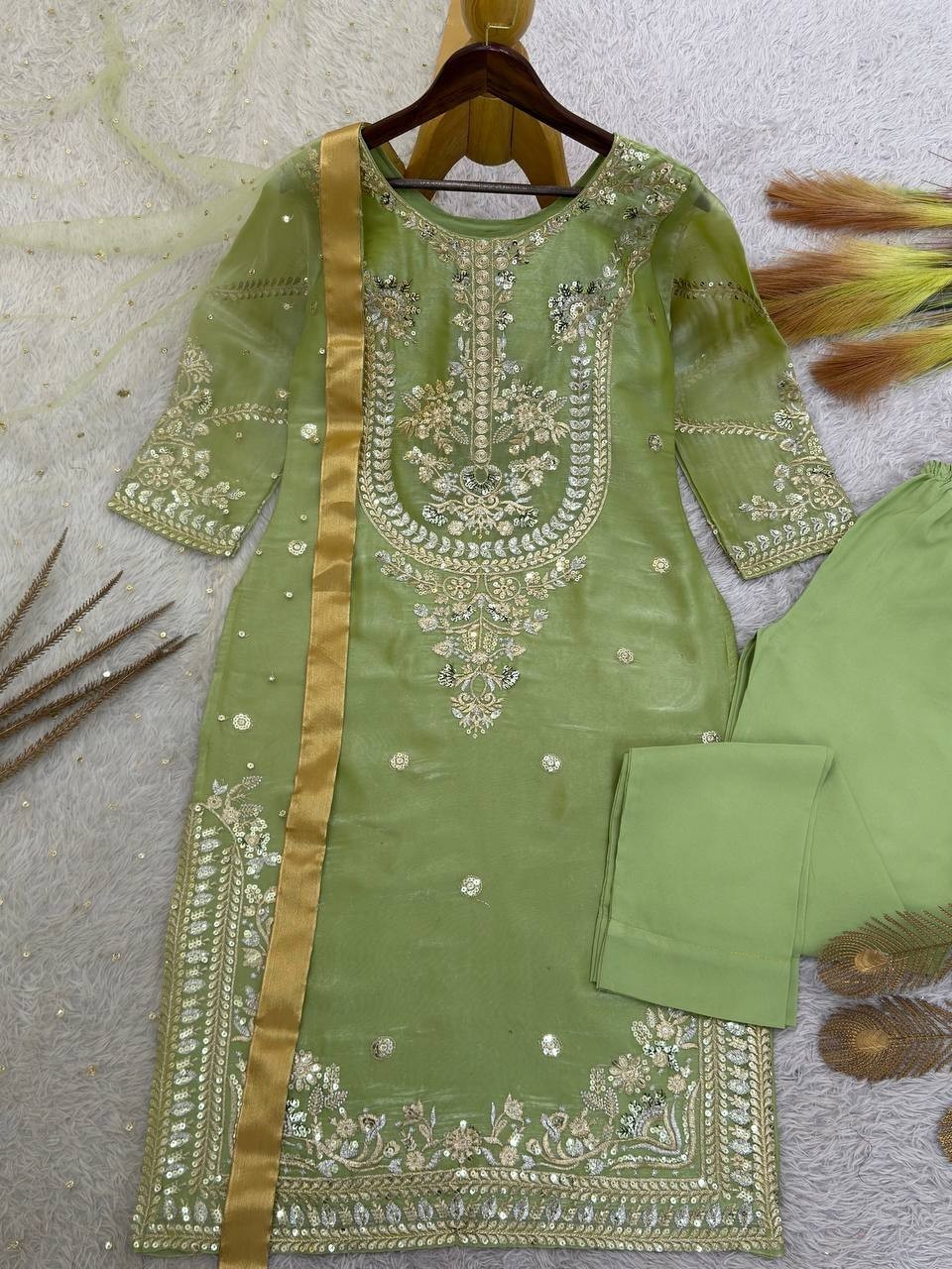 Indian Rayon salwar kameez with kurta dupatta set kurti Pant Suit women dress
