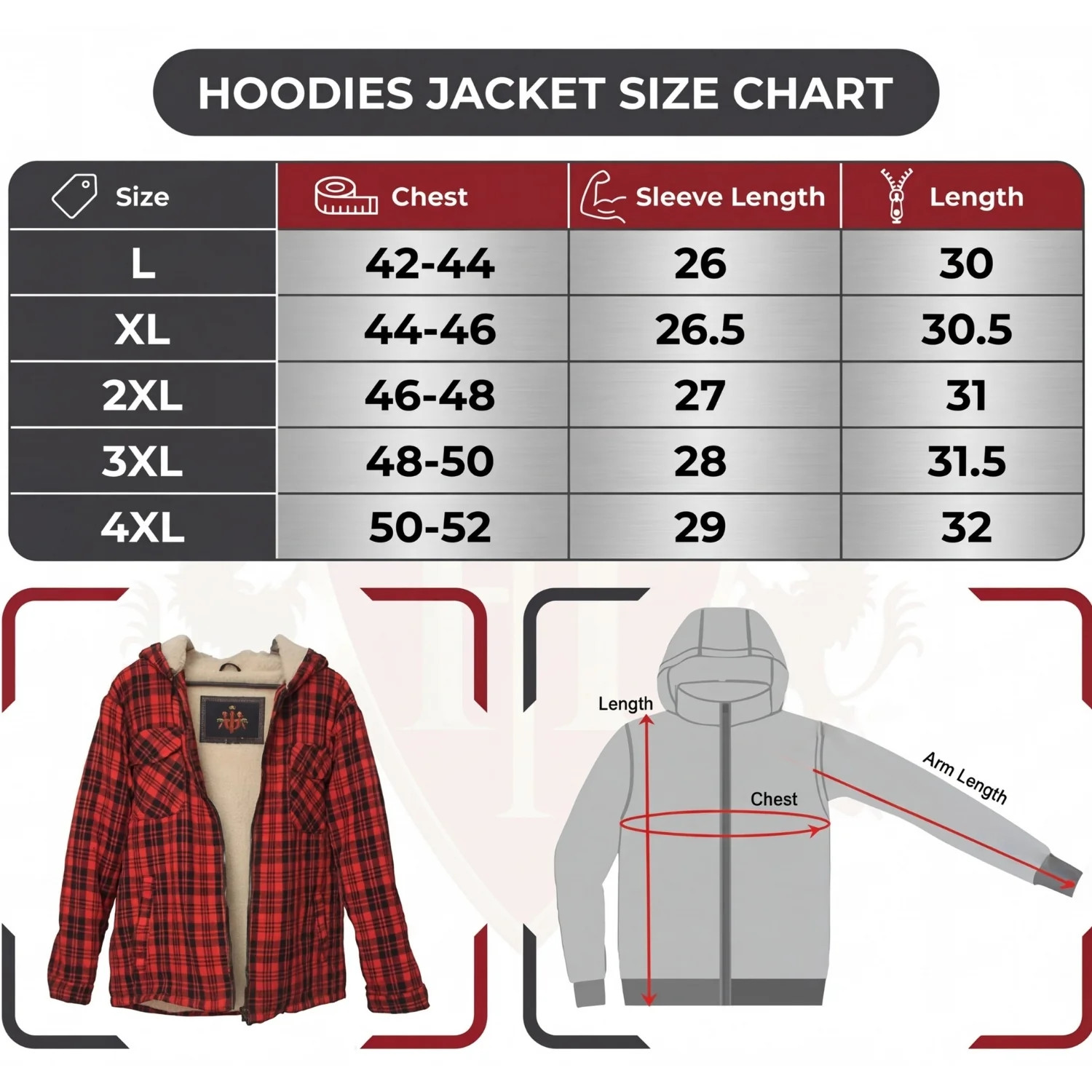 Red/Black Hoodies Lumberjack Sherpa Wool Fabric Lined Tartan