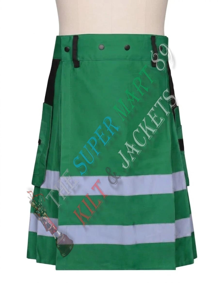 Scottish Men’s Fire fighter Utility Kilt Cotton Kilts Two Side Cargo Pockets