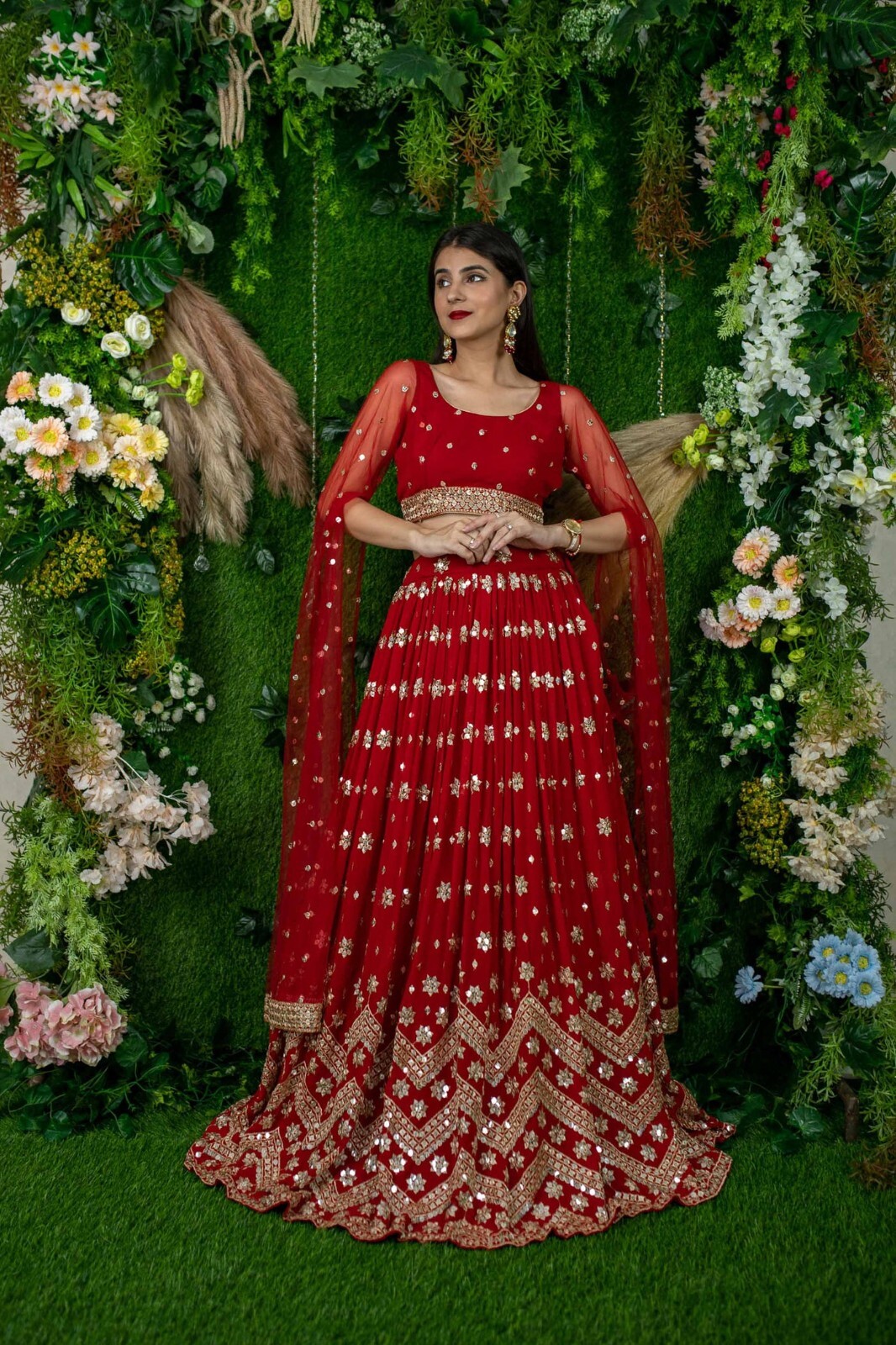 Launching New Georgette Red Lehenga Choli Dupatta For Function And Party Wear