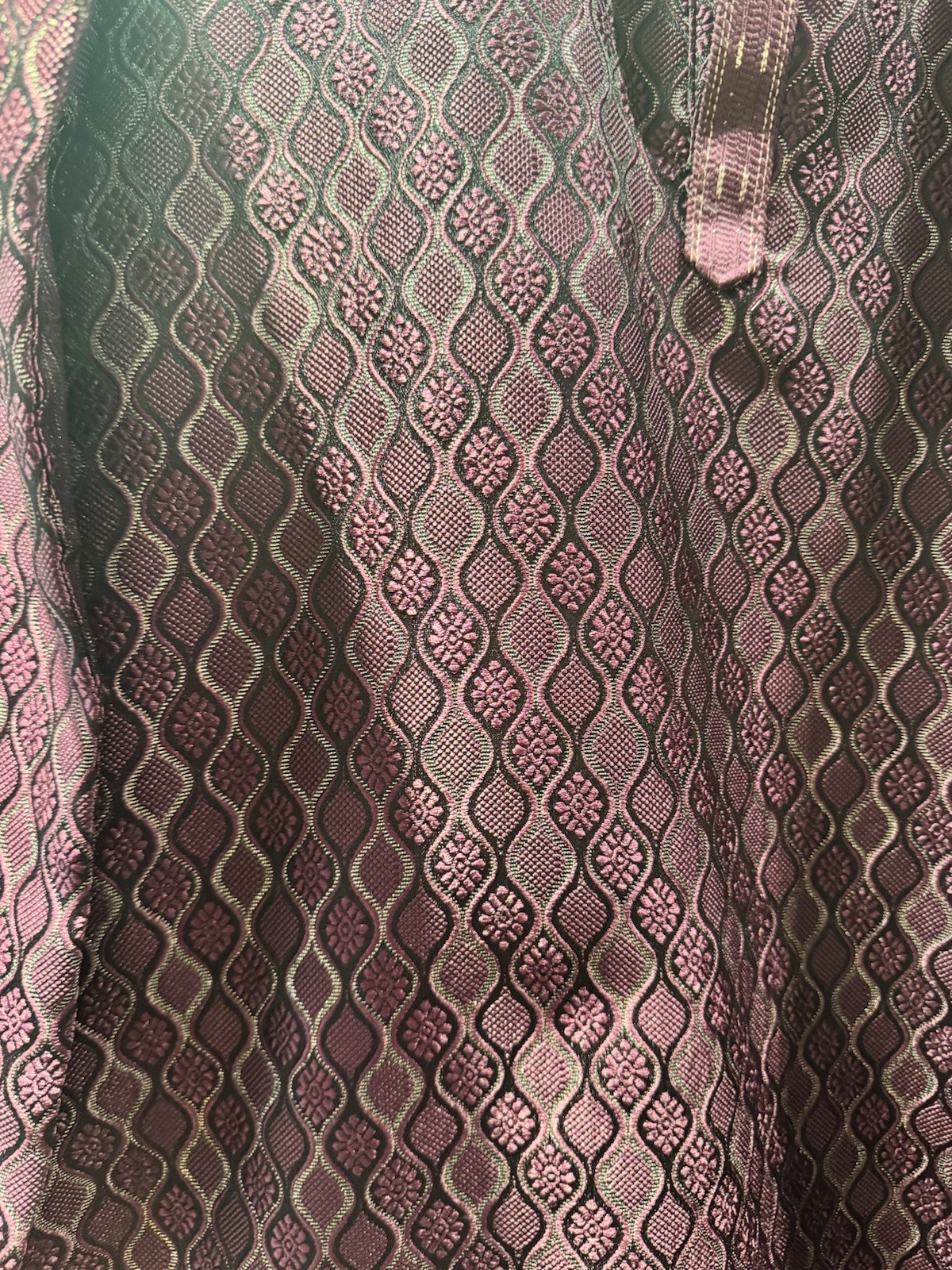 Men’s Medium/ Large Brocade Kurta Set — Plum & Antique Gold for Wedding
