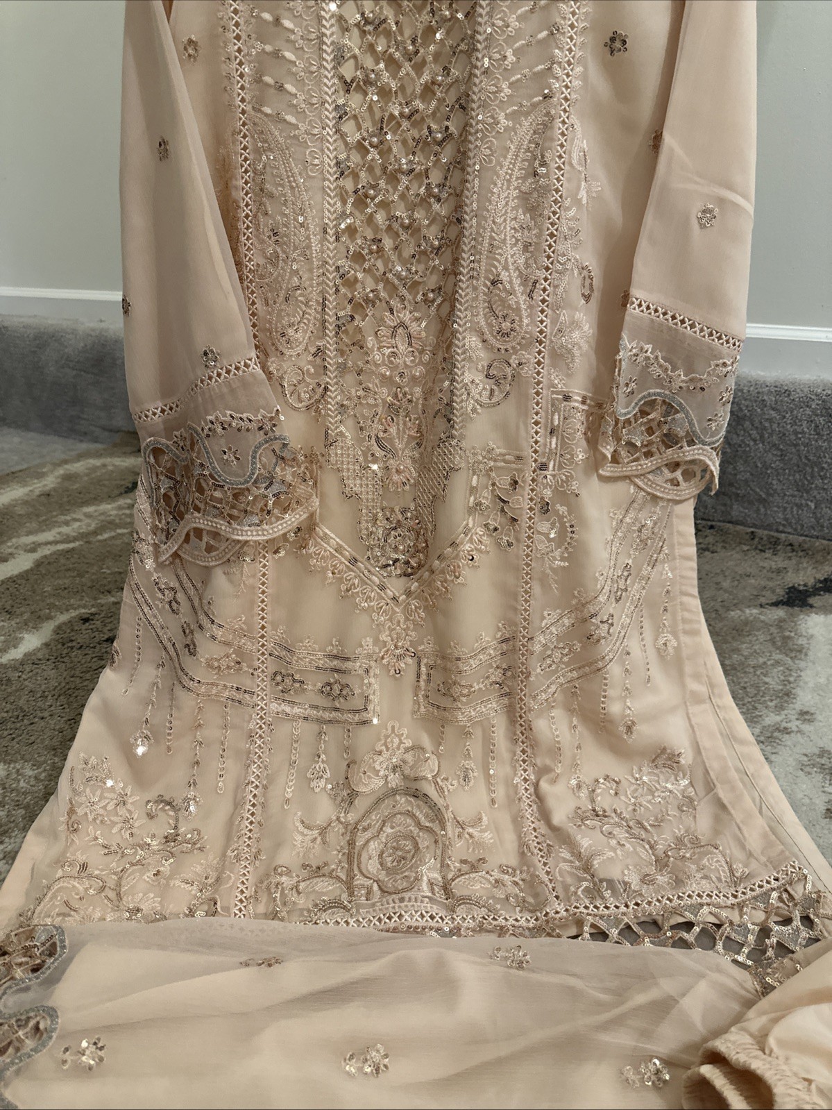 Pakistani Chiffon Embroidered Dress Bust 42 with Chiffon Duppatta for Women New