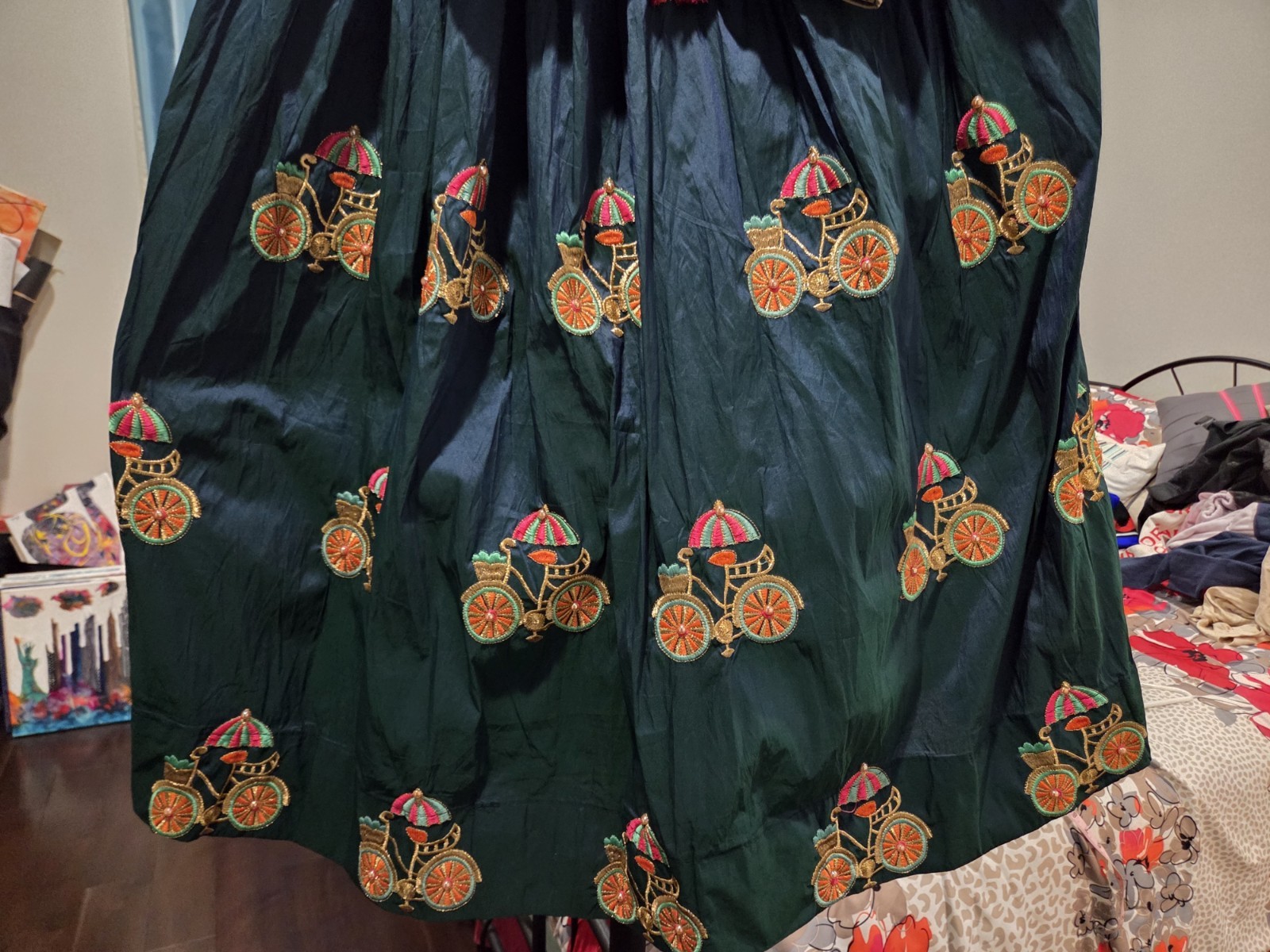 Designer Lehenga Embroided 3 Pcs Choli With Latke & Dupatta Forest Green NEW S-M