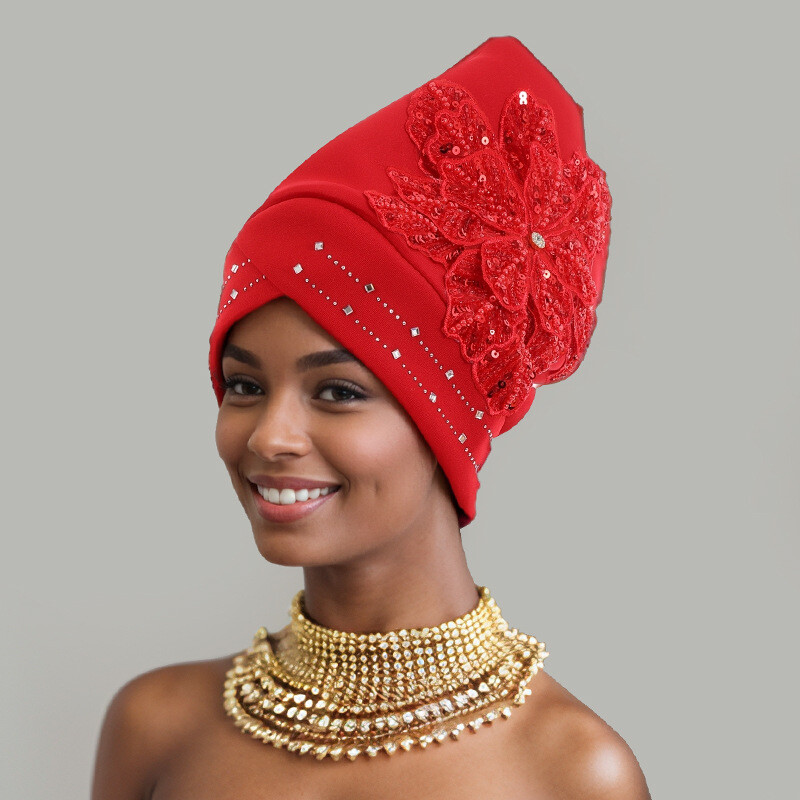 African Women Head Wrap Turban Headtie Nigerian Cap Sequins Headwear Wedding Hat