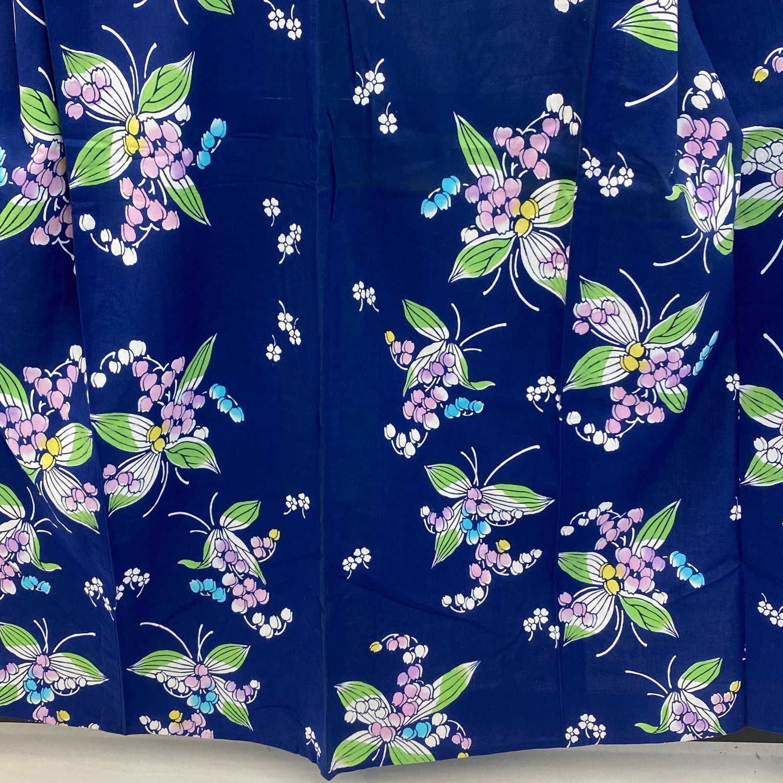 Japanese Vintage Kimono Yukata Cotton Blue No Lining Traditional Length 60 in