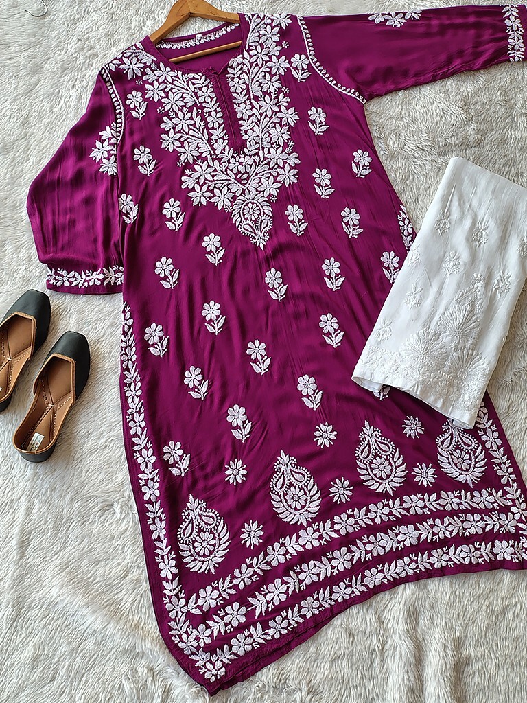 Plus Size Chikankari Kurta Palazzo Set Modal Cotton Kurti Set For Curvy Women