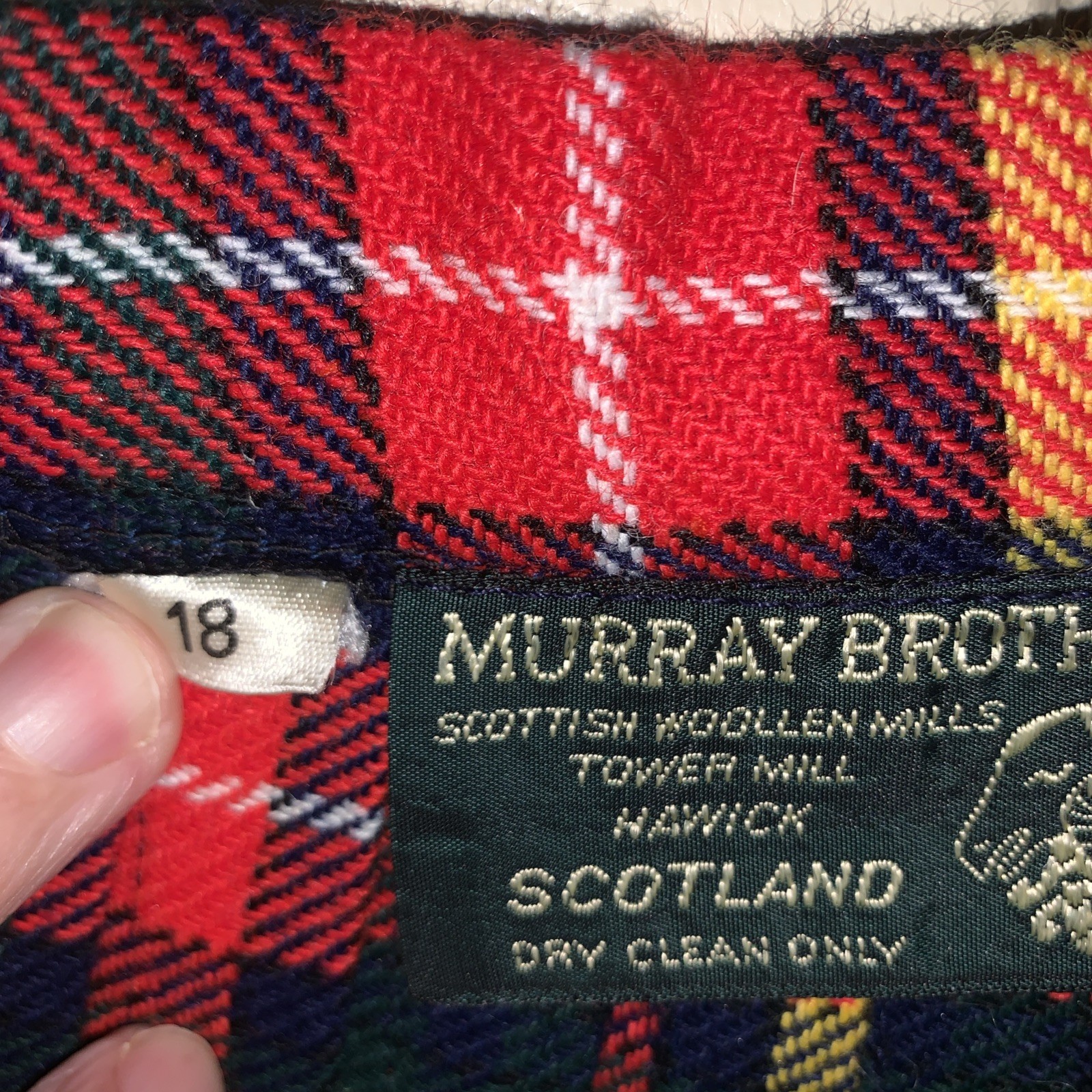 Murray Brothers Scotland , Tartan Plaid Wool Midi Skirt, Red, Yellow, Green, Blk