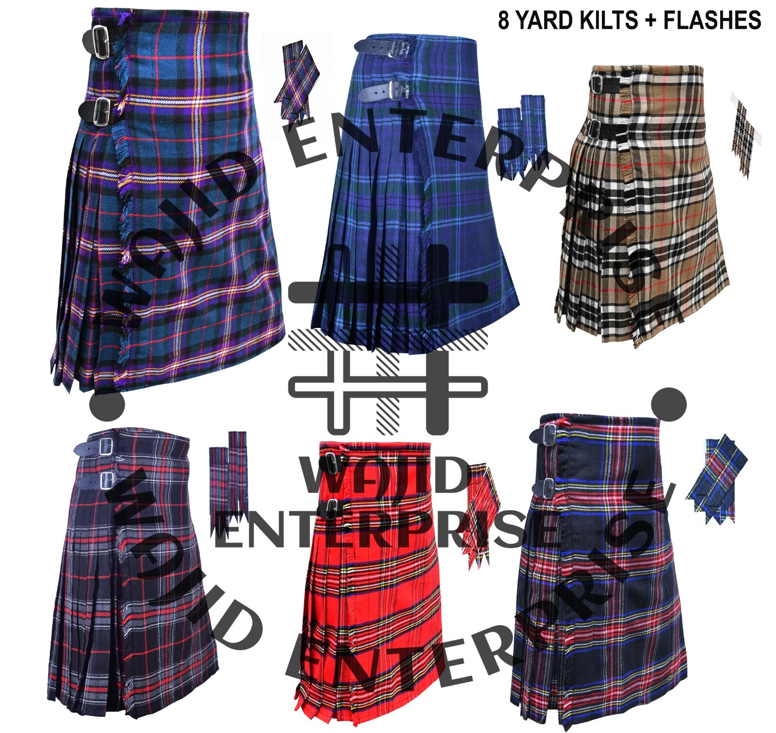 Scottish Men’s 5 Yard Kilt 13 OZ Kilt Traditional Multi Colors Kilt With Flashes