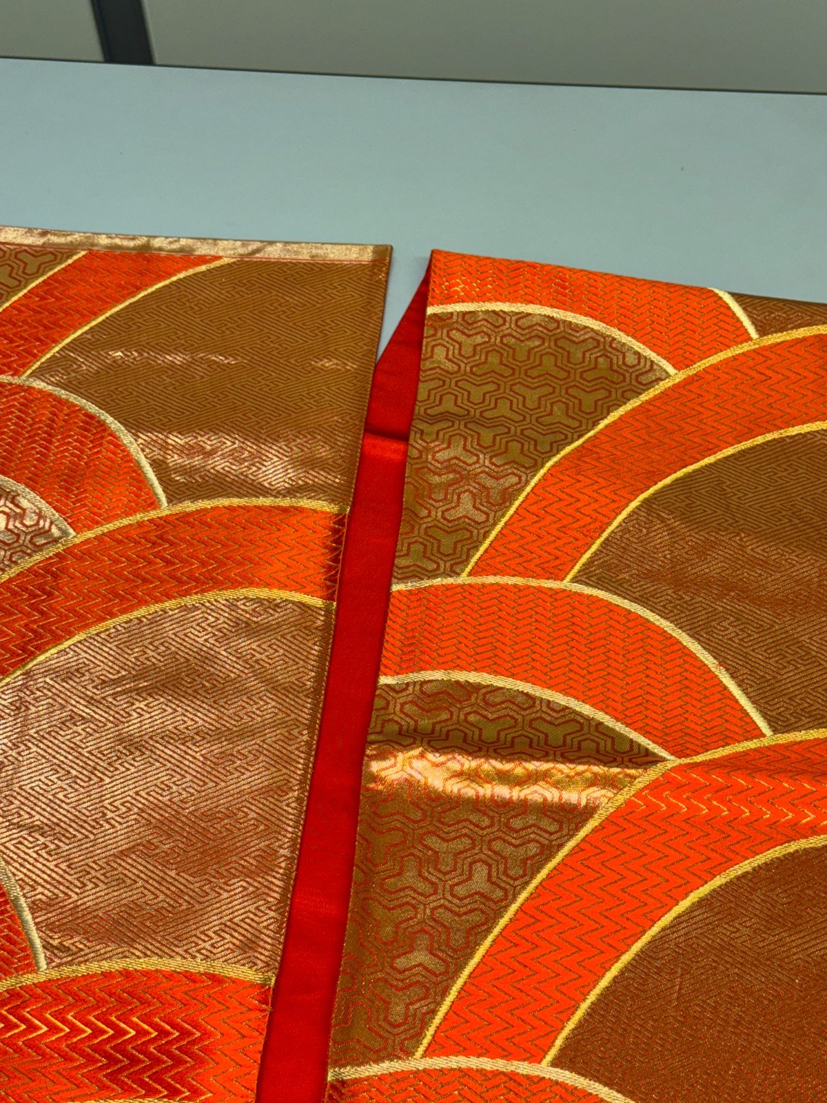 Japanese Vintage Kimono Fukuro Obi Silk Orange Traditional Embroidery 166×12 in