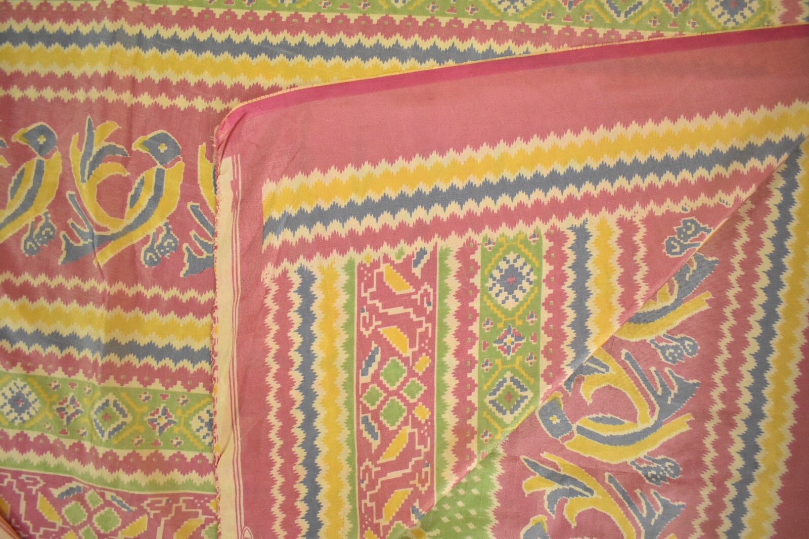 FNC Vintage Green Sambalpuri Ikat Sarees Handwoven Art Silk Sari Fabric Antique
