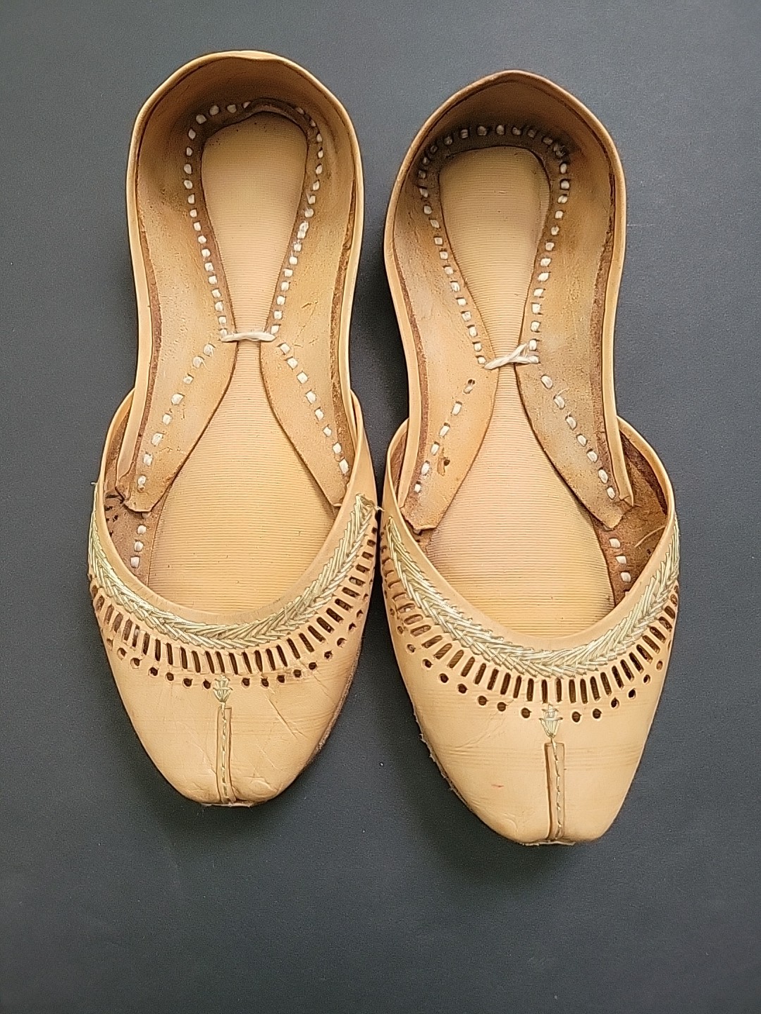 Pakistani/ Indian Ethnic Gold/beige Handmade Leather Khussa/Jutti Women US SZ 7
