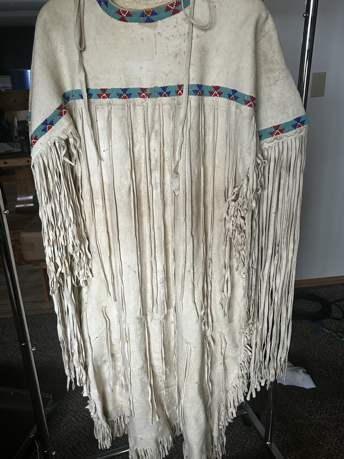 Vintage 1960s Beaded Buckskin Dress & Leggings Handmade Regalia M/L