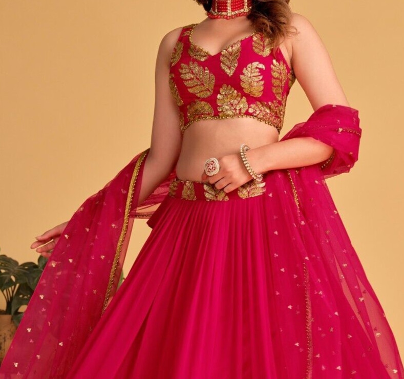 Stylish Georgette Lehenga Choli With Pink Net Dupatta For Indian Function Wear