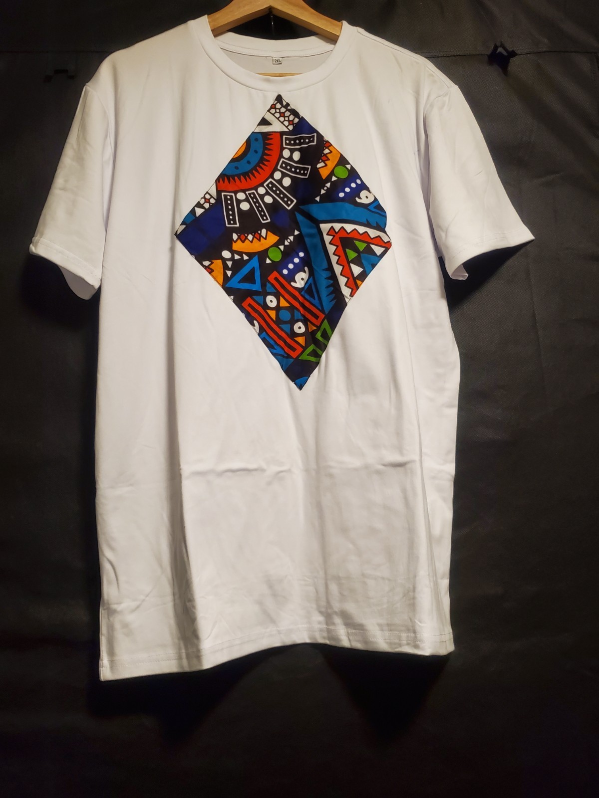 2-Piece African Dashiki Print Lounge Set White Asymmetric – Blue XXL (Fits XL)