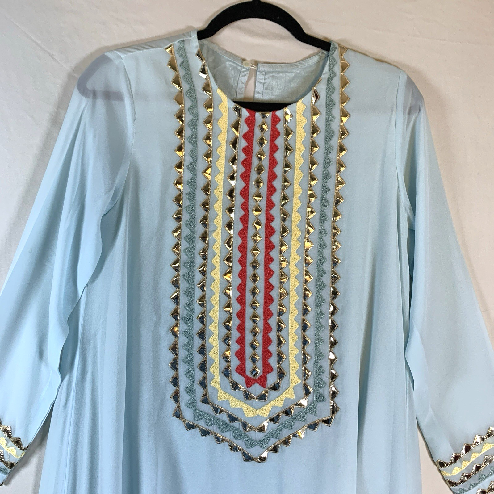 New Tulip Pants Set High Low Kurta Light Blue Chiffon Gota Patti Eid Size Small