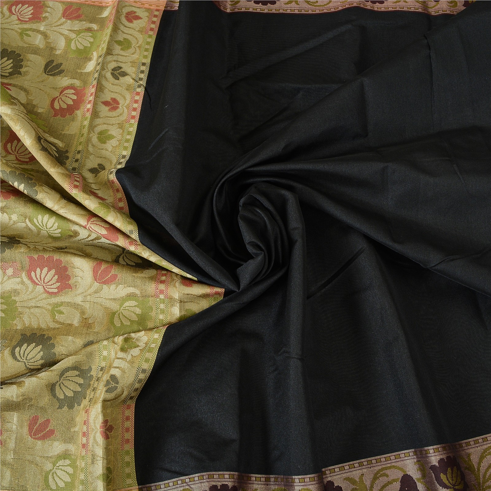 Sanskriti Vintage Indian Sari Art Silk Black Woven & Solid Sarees 5+Yd Crafters