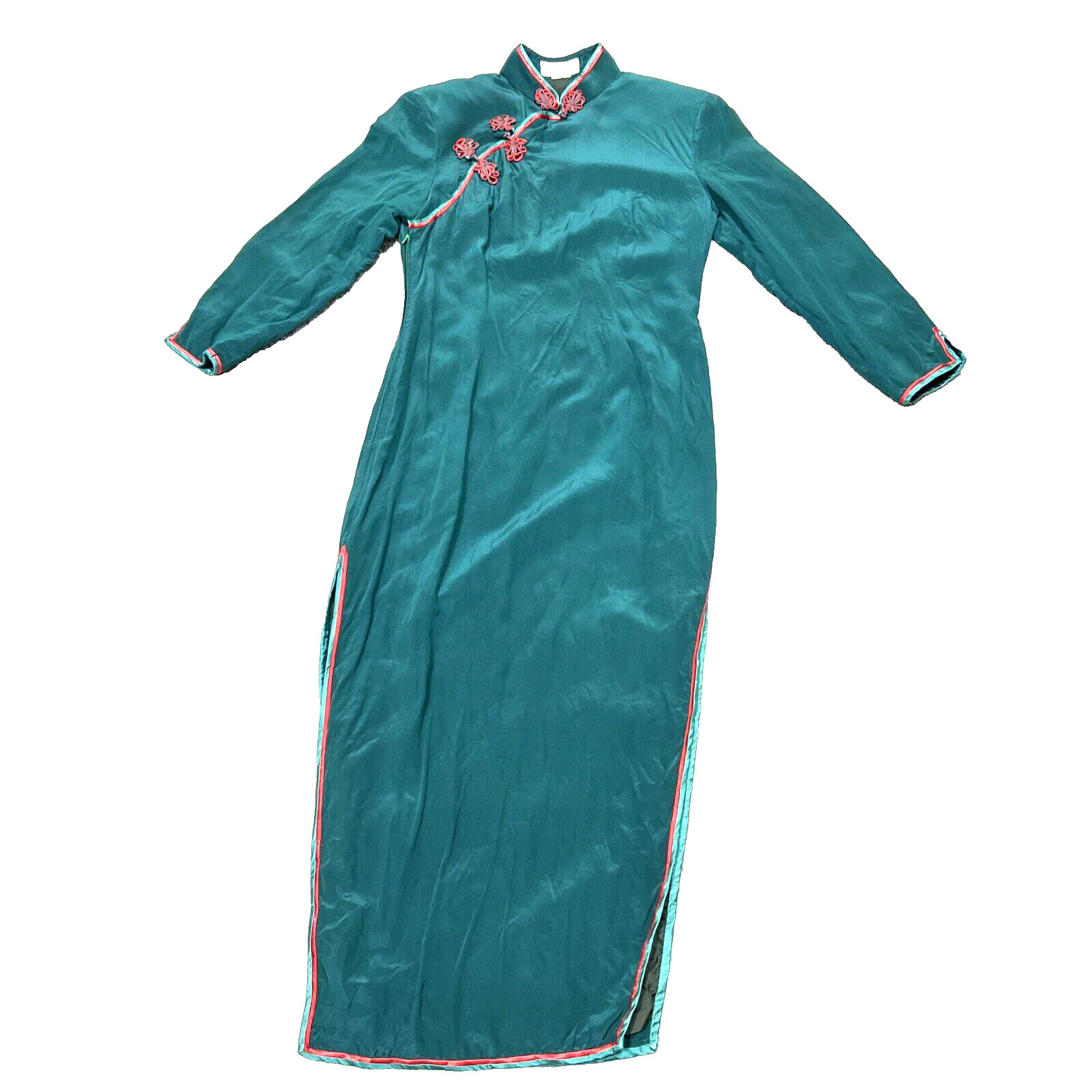 Elisa Women’s 27 Oriental Cheongsam Dress Satin 3/4 Sleeves Turquoise