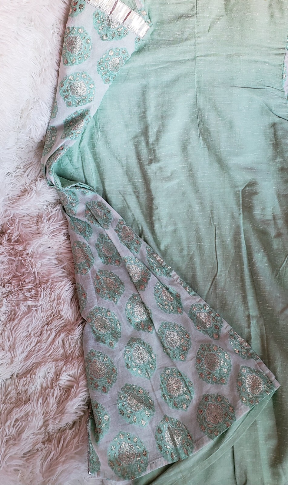 Mint Light Green Cambric Cotton Embroidered Kurta Tunic