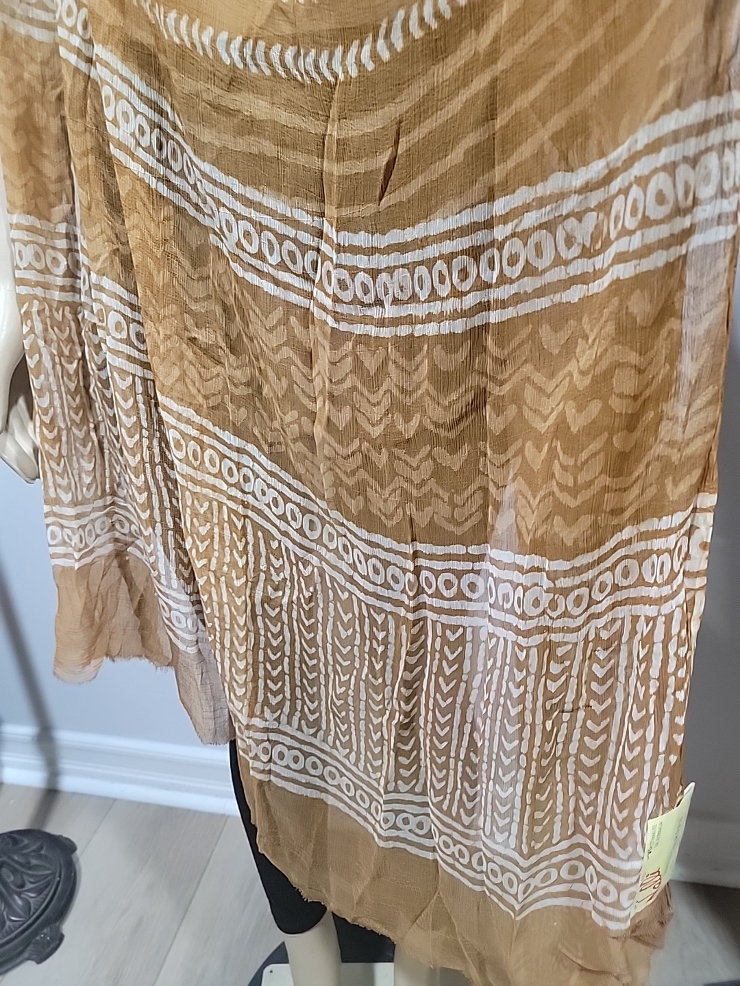Nelly Saree Fine Silk Ivory Brown Multi Pattern 95″×40″ NEW #CB3