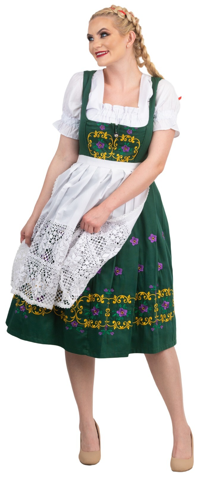2XL 22 German Dirndl Dress 3 Pcs COMPLETE SET Embroidery Green Oktoberfest Party