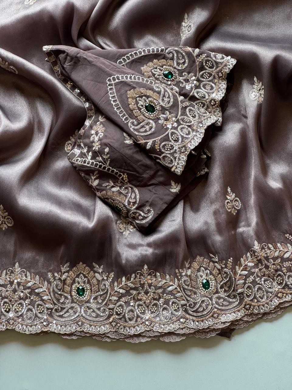 soft shimmer tissue silk saree pearl sequence multi aari coding with blouse .