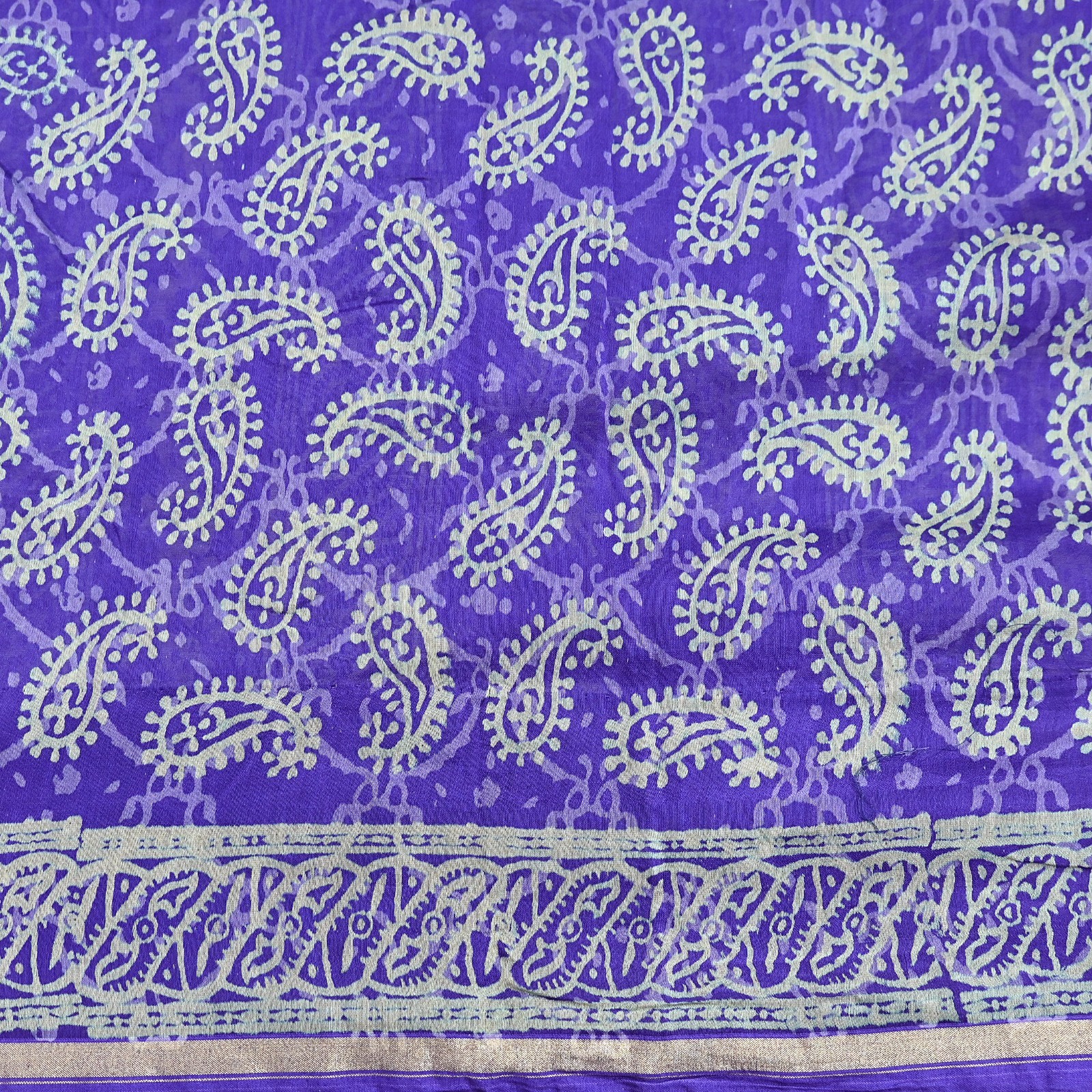 Indian Vintage Saree Purple Bagru Printed Sari Pure Chanderi Silk Sari Fabric 5Y
