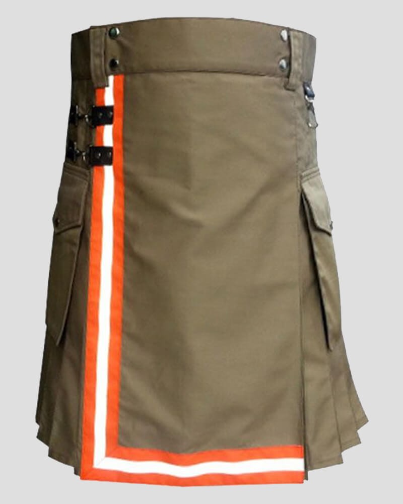 New Men’s Khaki Firefighter Kilt 100% Cotton Handmade Utility Kilt