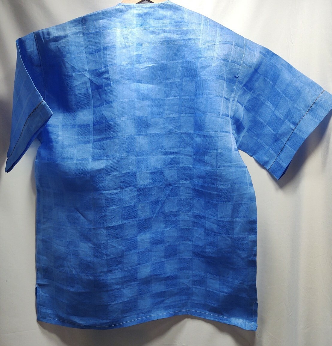 Traditional Dashiki African Shirt Short Sleeve- Blue w/ Black & Silver