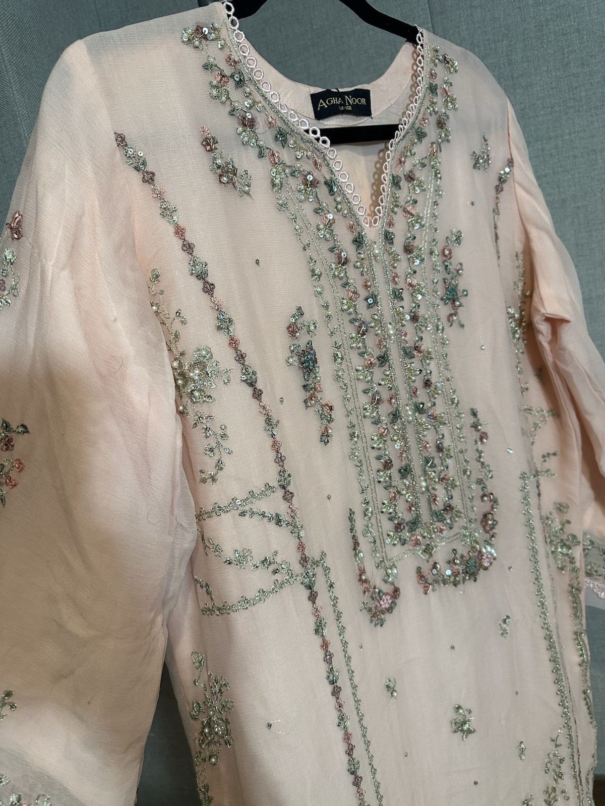 Beautiful Chiffon Embroidered 3 Pc Suit – Large Size – $60