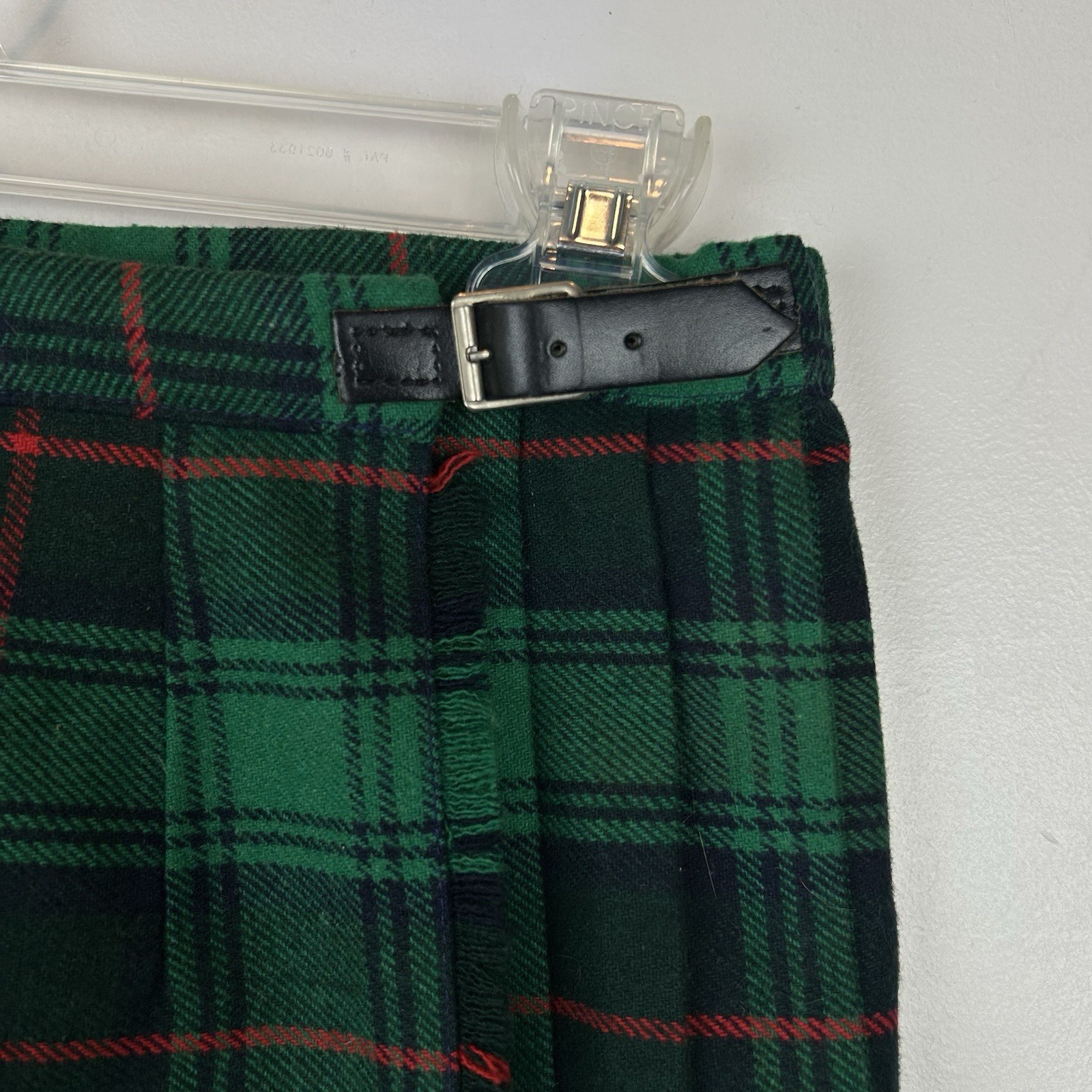 Vintage Kilt Scottish Tartan Sz 30 Green Pleated Leather Buckles Waist 24″