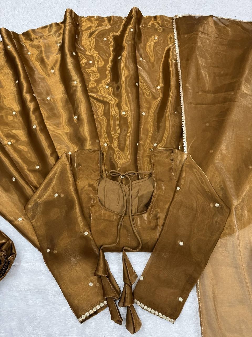Beautiful Silk Copper Gown Bottom With Dupatta For Indian Festival Wear