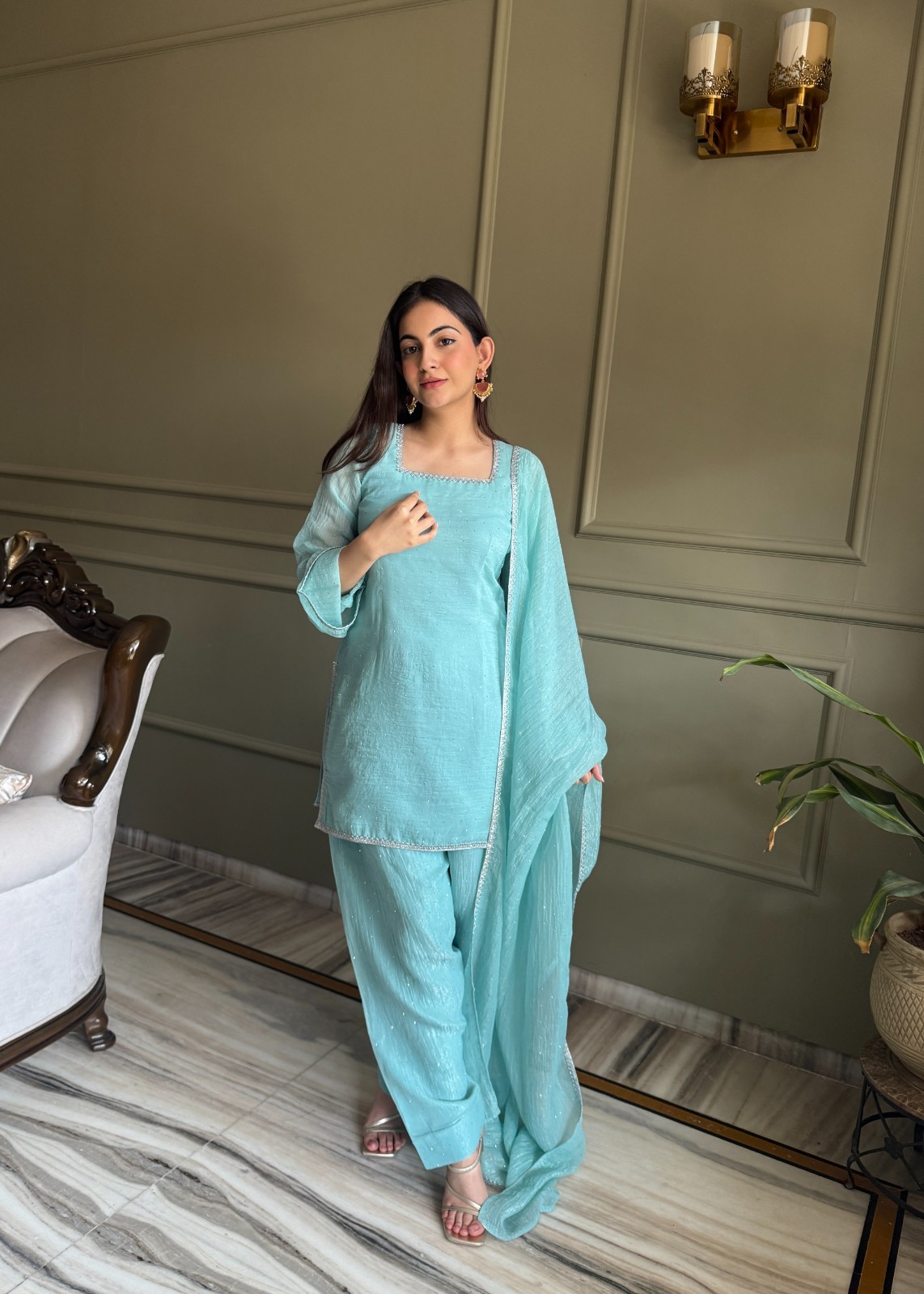 Punjabi Style Patiala Suit Kurti Set Indian Pakistani Style Sharara Palazzo Suit