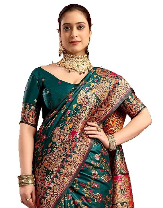 Women’s Silk Kashmiri Minakari Jacquard Saree With Unstitched Blouse Piece