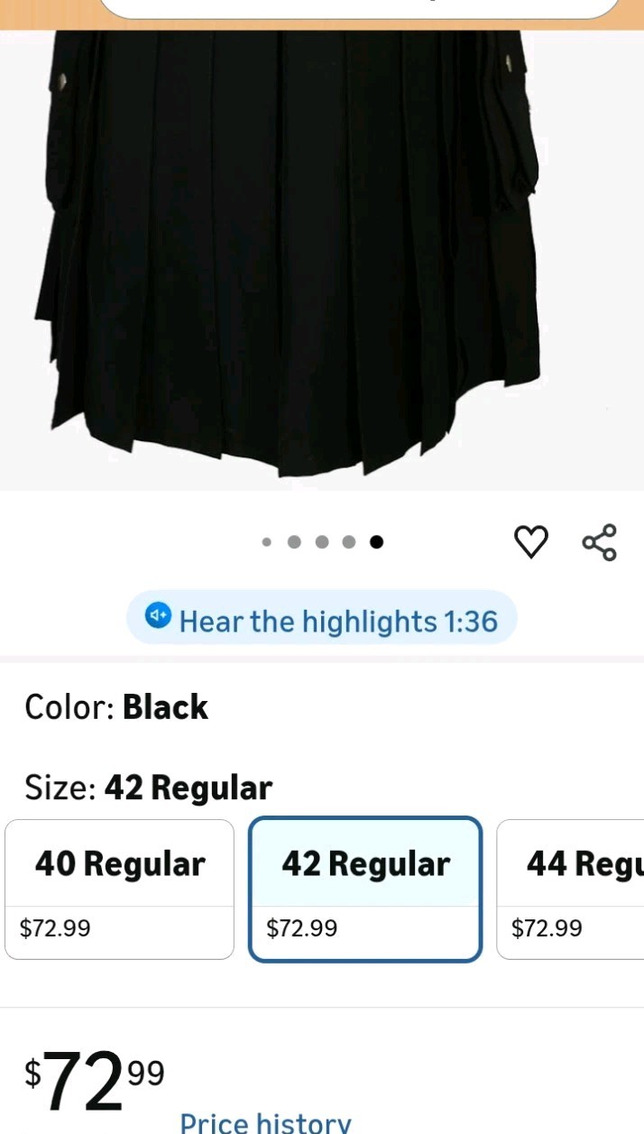 Scottish Unique Shop Grand Gothic Utility Kilt Black Cotton Men Size 42 Accents