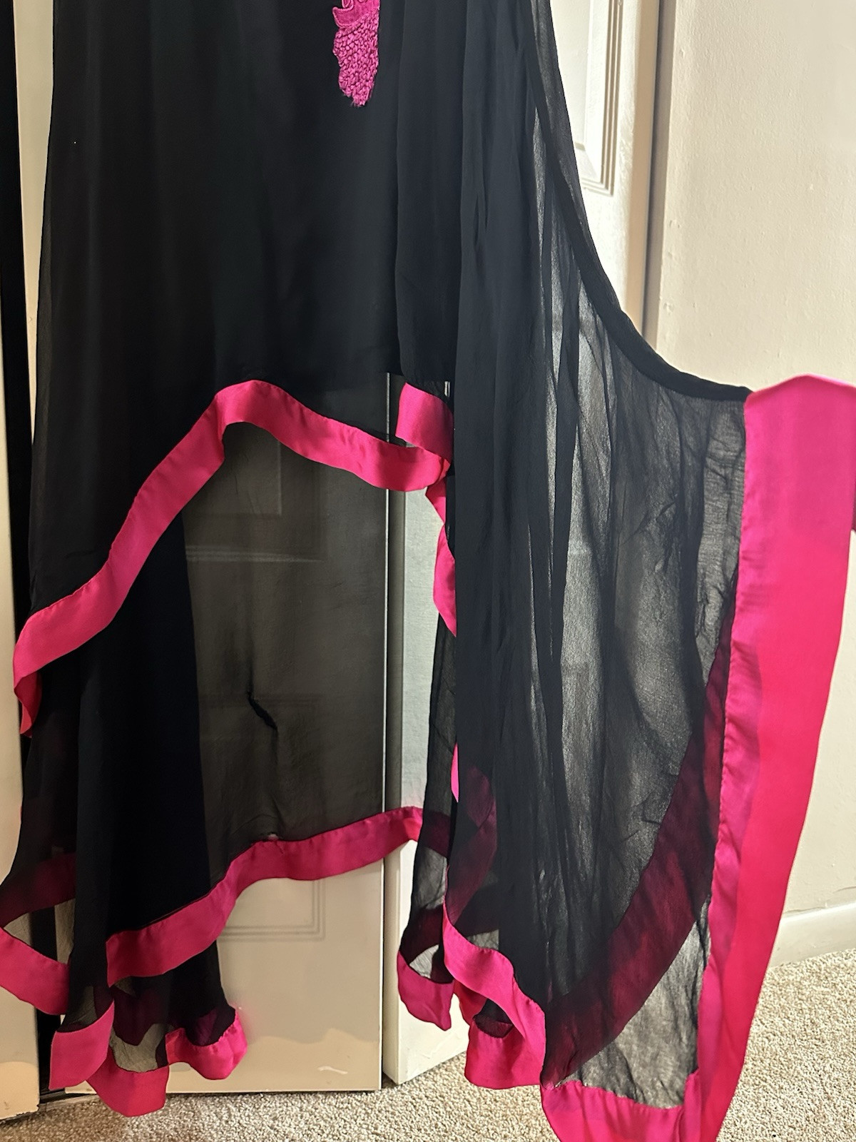 Crinkle Chiffon Flared Frock size Large Black in good condition