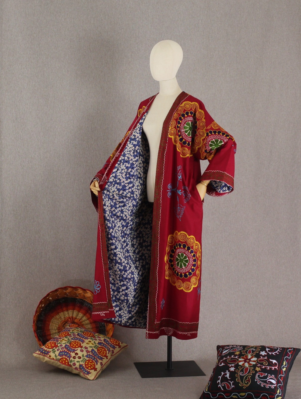 Vintage Uzbek Suzani Chapan Robe Jacket Embroidered OOAK Boho Ethnic Coat Kimono