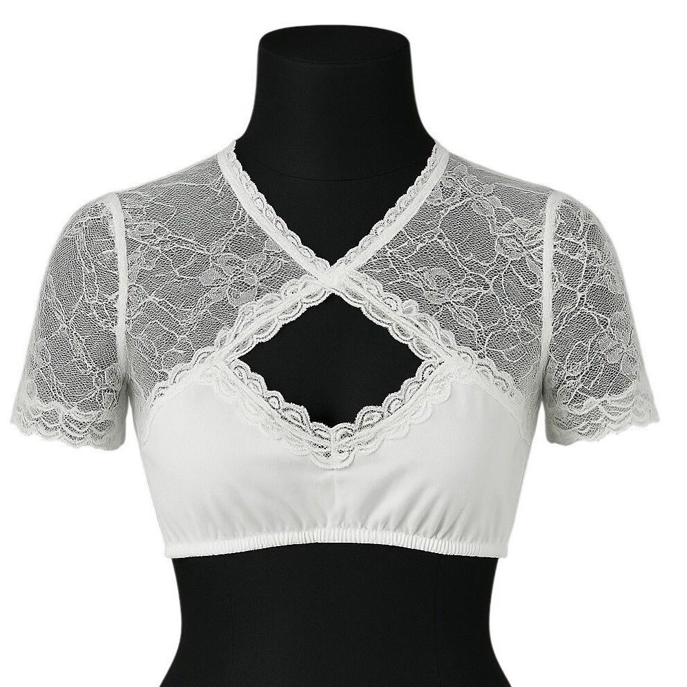 New Large White Lace Dirndl Blouse High Keyhole Neck Vneck Top Oktoberfest