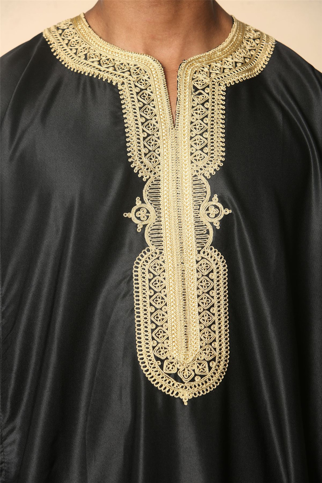 GG008 – Men’s Black Moroccan Thobe Gold Embroidery