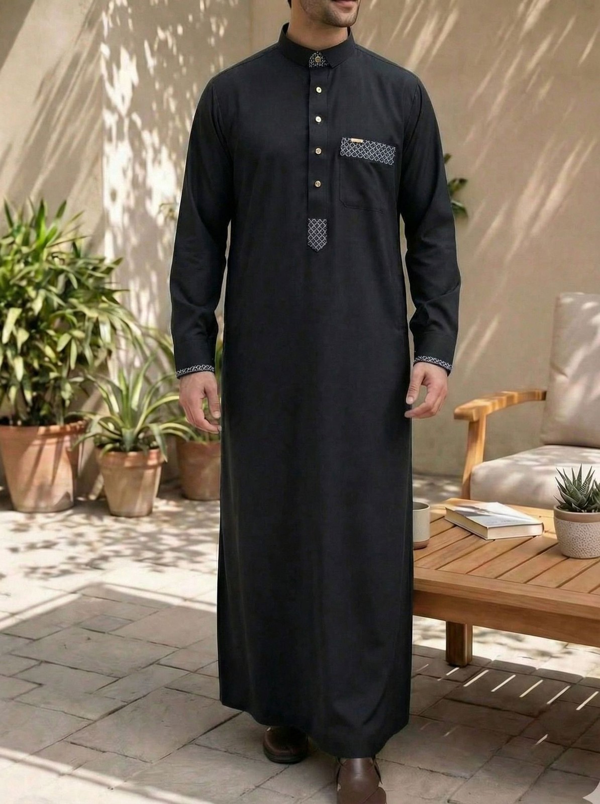 Men’s Long Sleeve Muslim Clothing Saudi Jubba Arab Kaftan Thobe Kaftan Gown Robe
