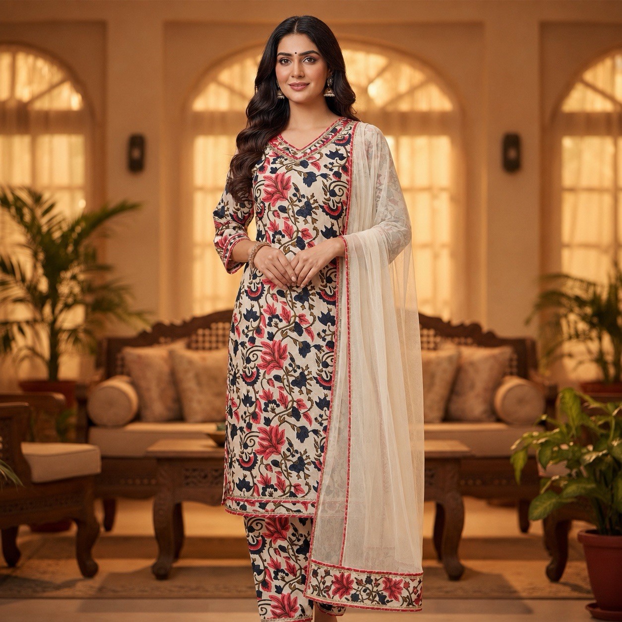 Women’s Floral Print Designer Attractive Salwar Kameez With Dupatta S-Small -36”