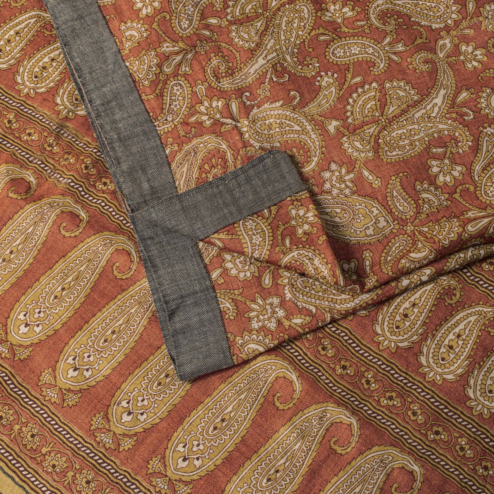 Sanskriti Vintage Peach Sarees 100% Pure Woolen Hand Beaded Fabric Printed Sari