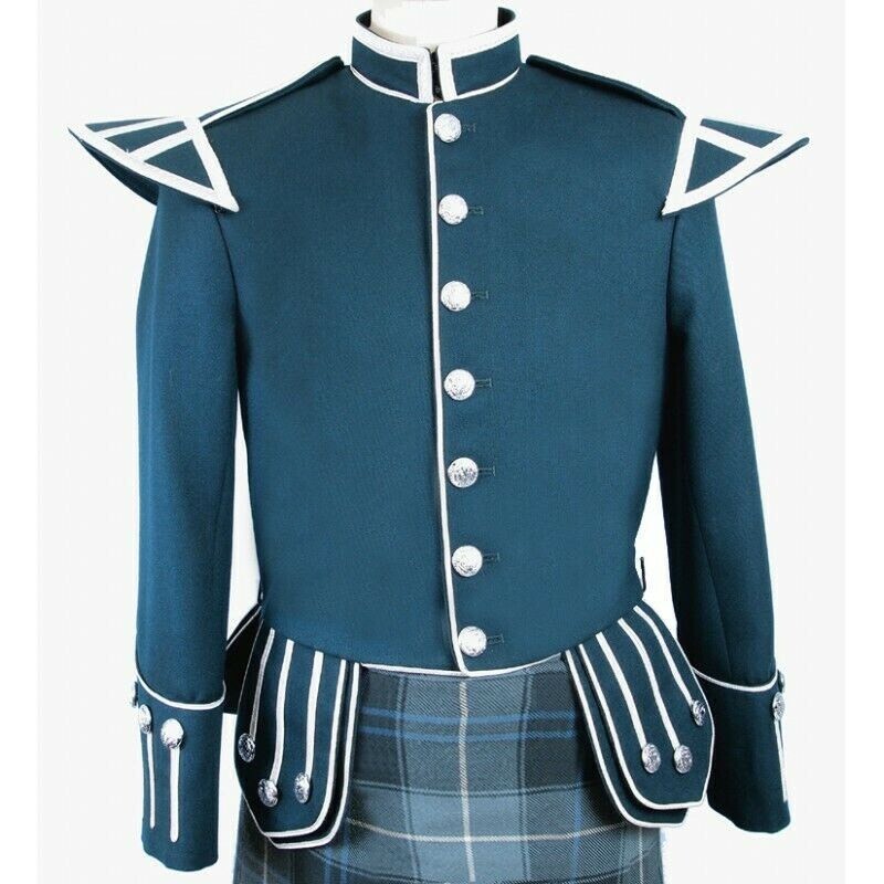 Men’s Scottish Green Doublet Kilt Jacket – Military Piper Drummer Doublet Jacket