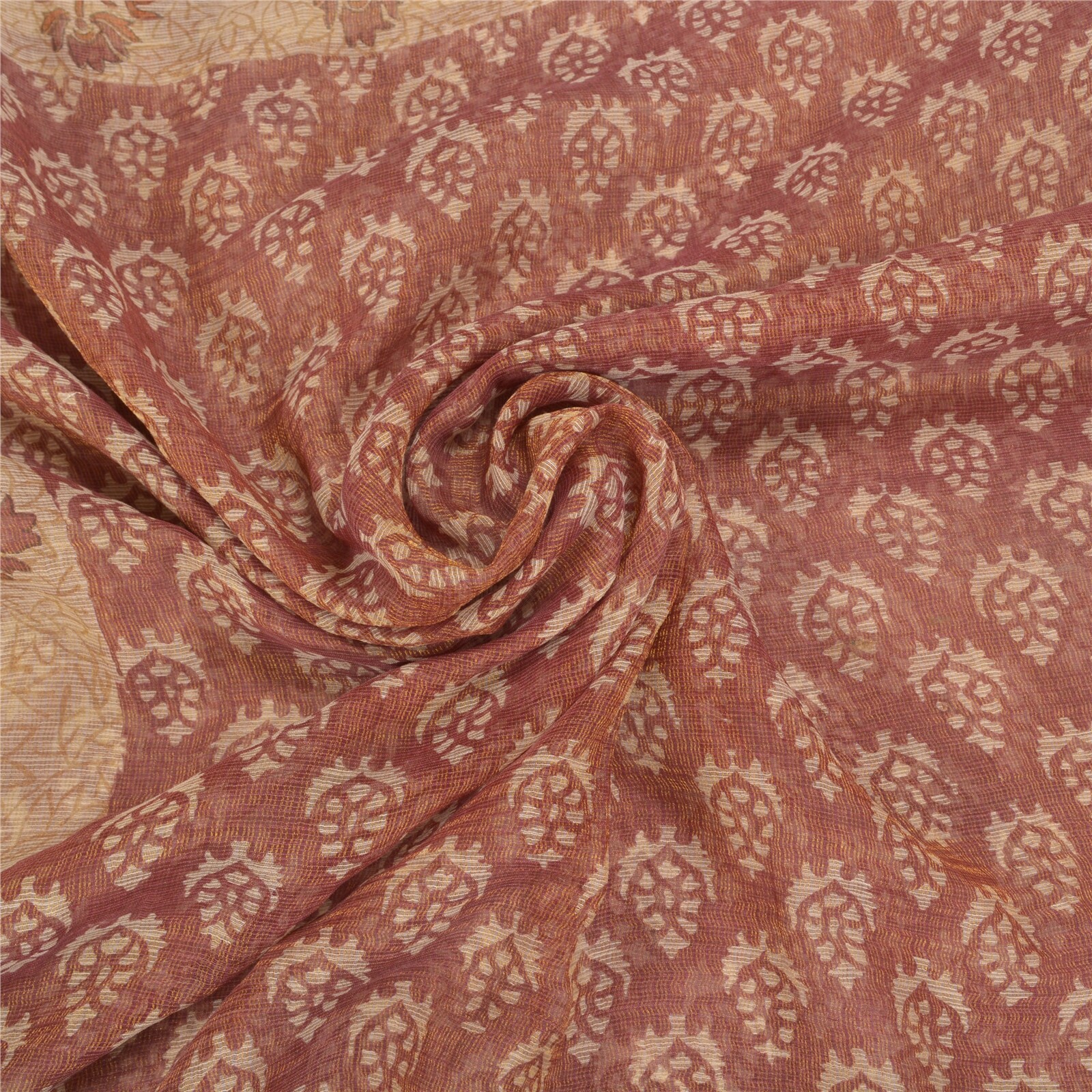 Sanskriti Vintage Brown Indian Sarees 100% Pure Silk Printed 5 Yard Sari Fabric