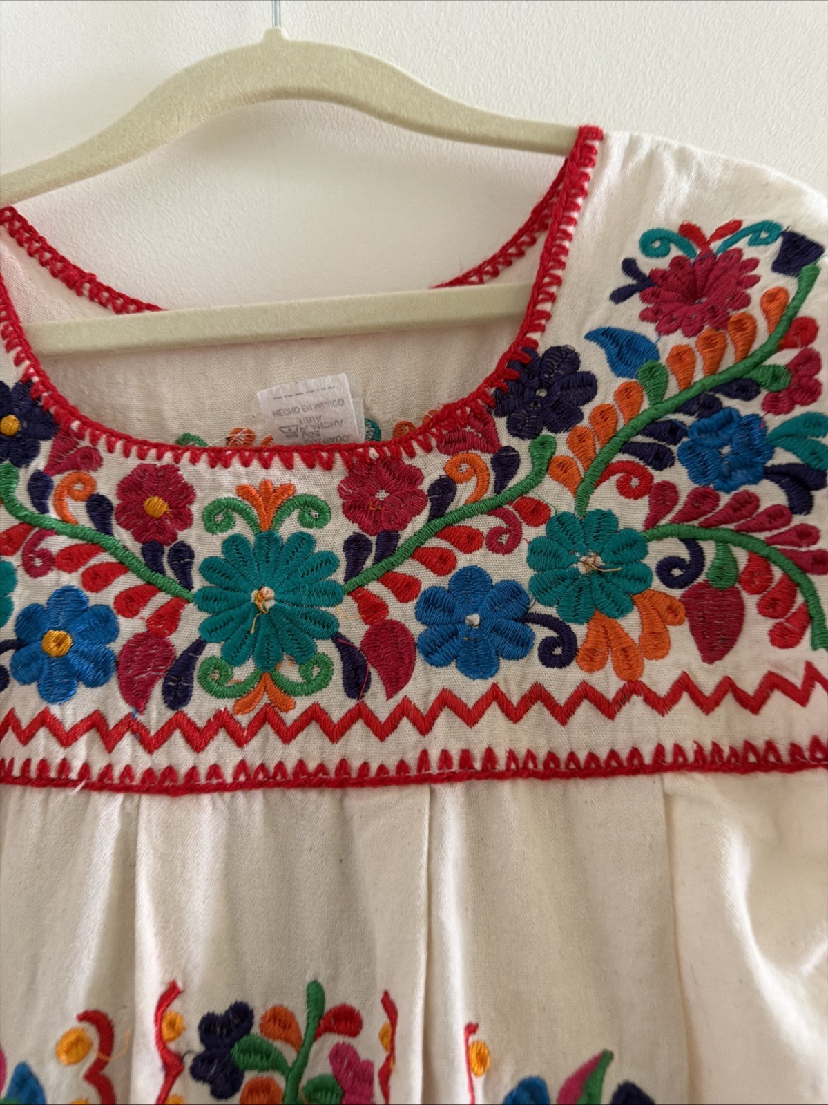 Handmade Mexican Dress Girls Floral Embroidered Maria Puebla Dress Size 8
