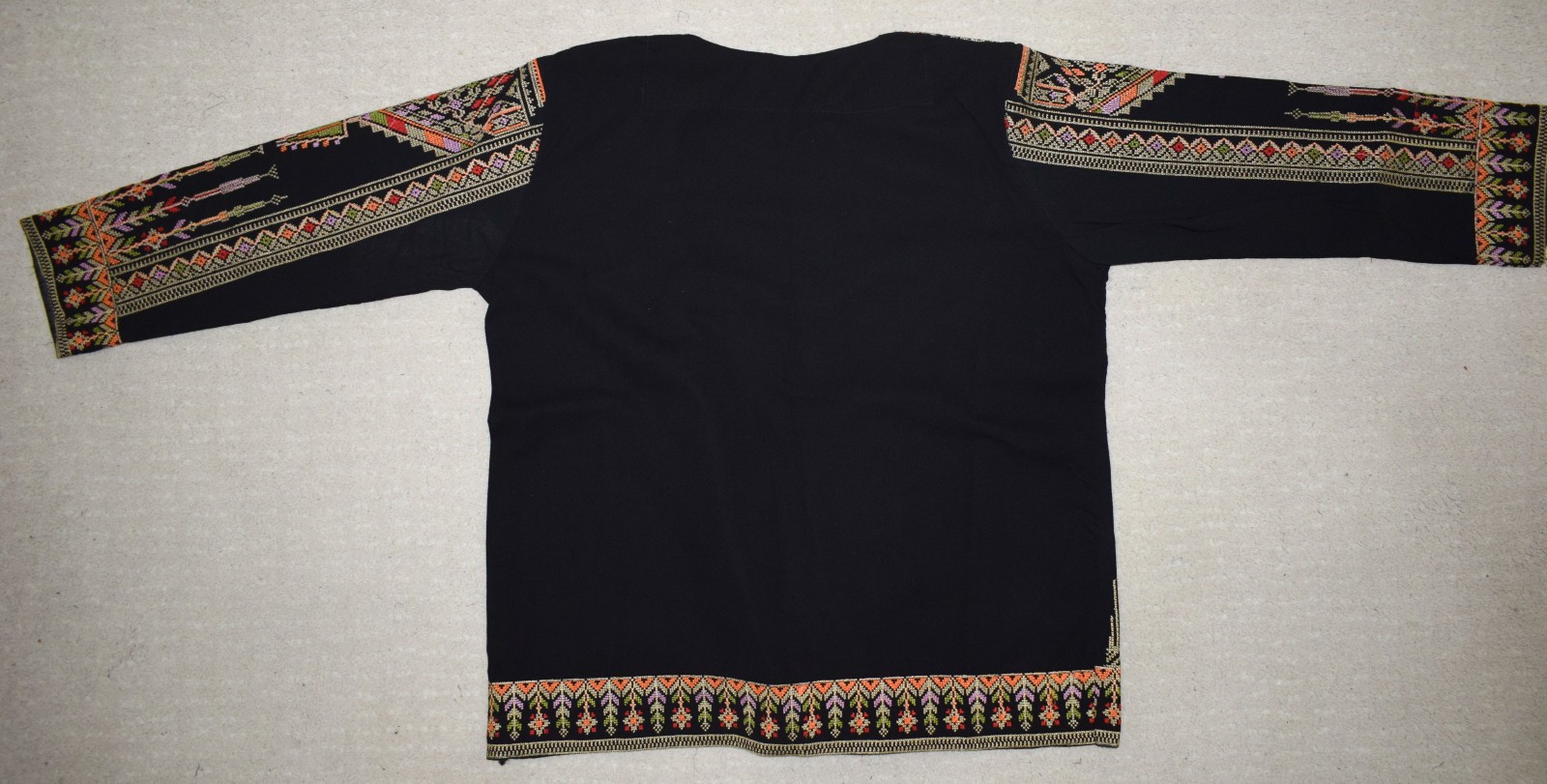 Palestinian Tatreez Jacket – Multicolored Embroidered Open-Front Cardigan–Blazer