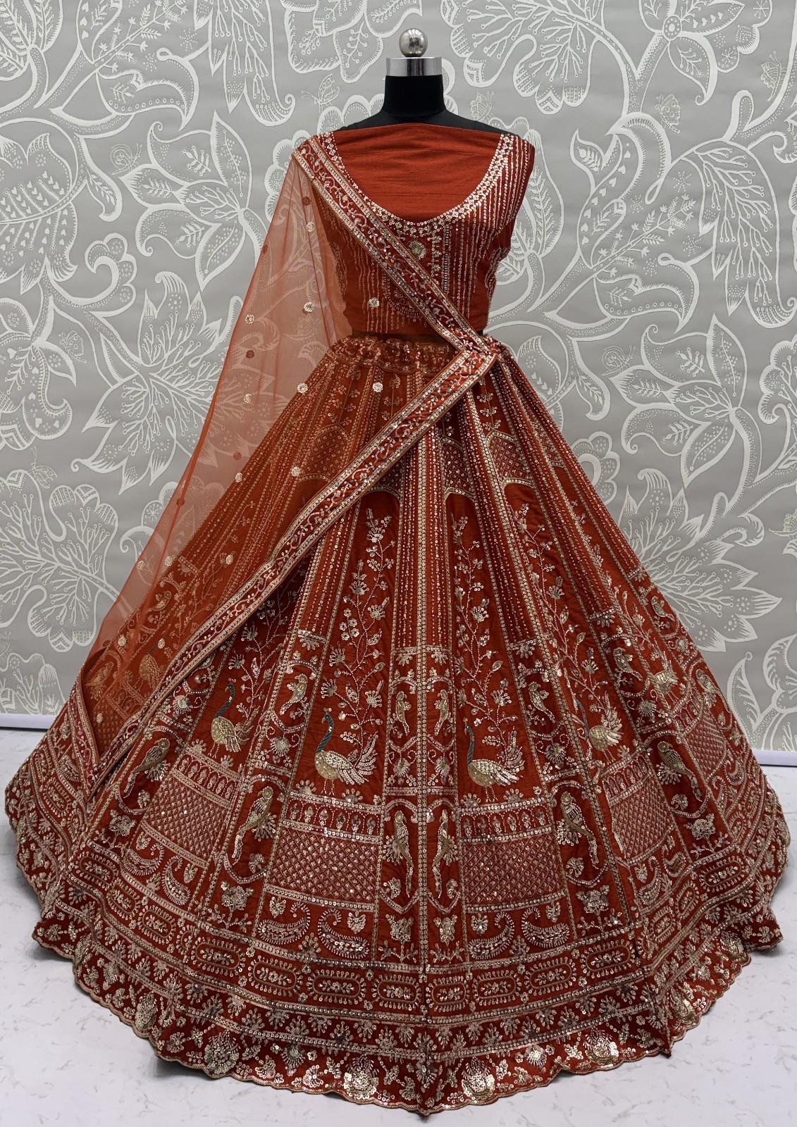 Women’s Silk Lehenga Choli Handwork Peacock Zari Wedding Party Wear Outfit